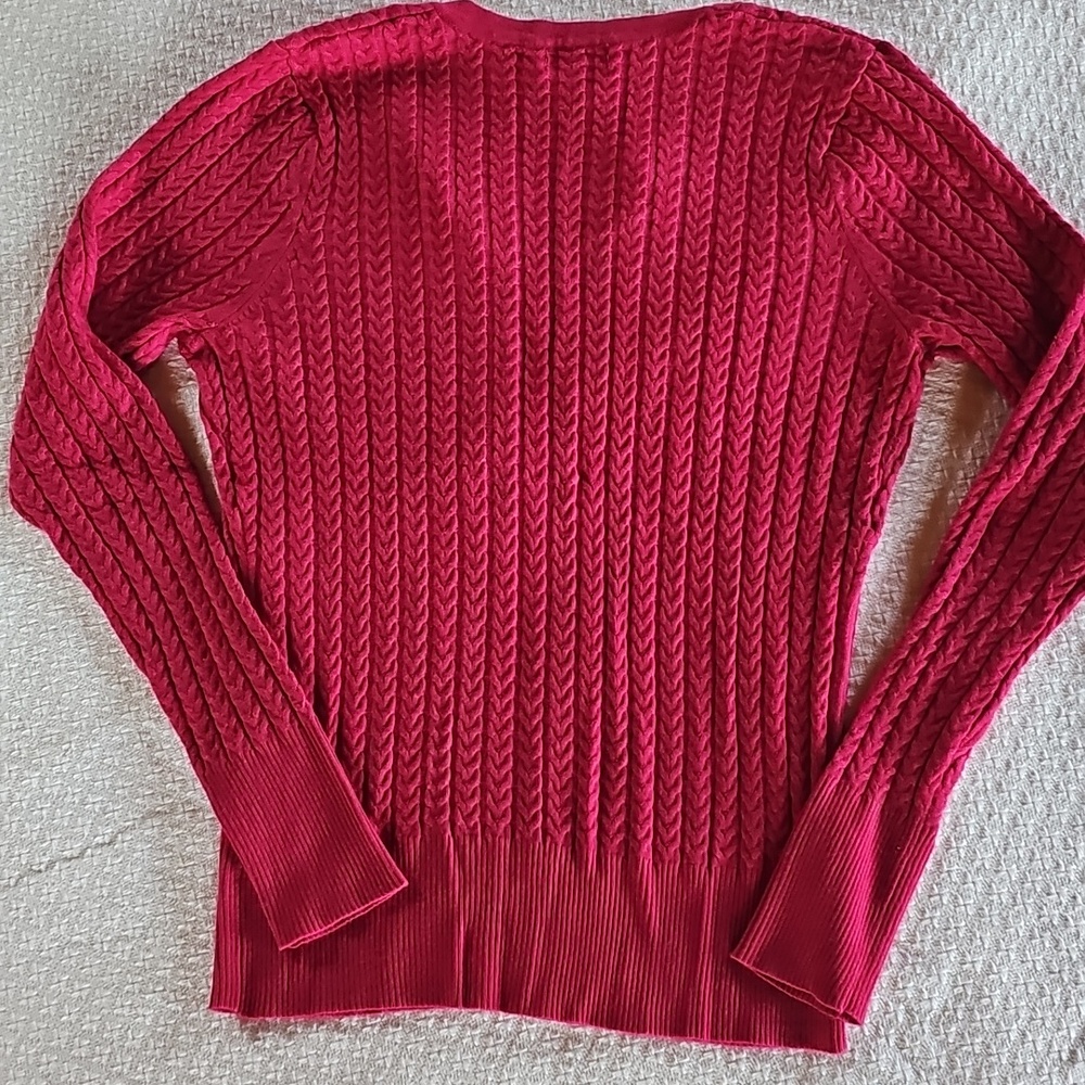 VENUS Cable Knit Split-Neck Sweater - Raspberry Red - Picture 4 of 6